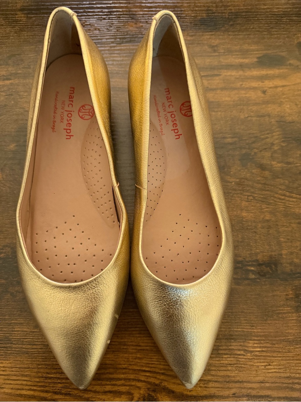 Marc Joseph Gold Pointed-Toe Leather Ballet Flats
